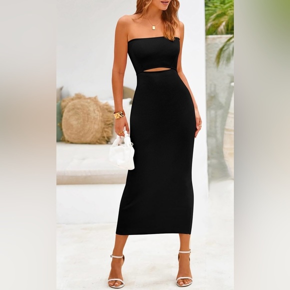 Women's Summer Midi Bodycon Dress Strapless Cut Out Knit Tube Long Fitted
8040 - Picture 9 of 9